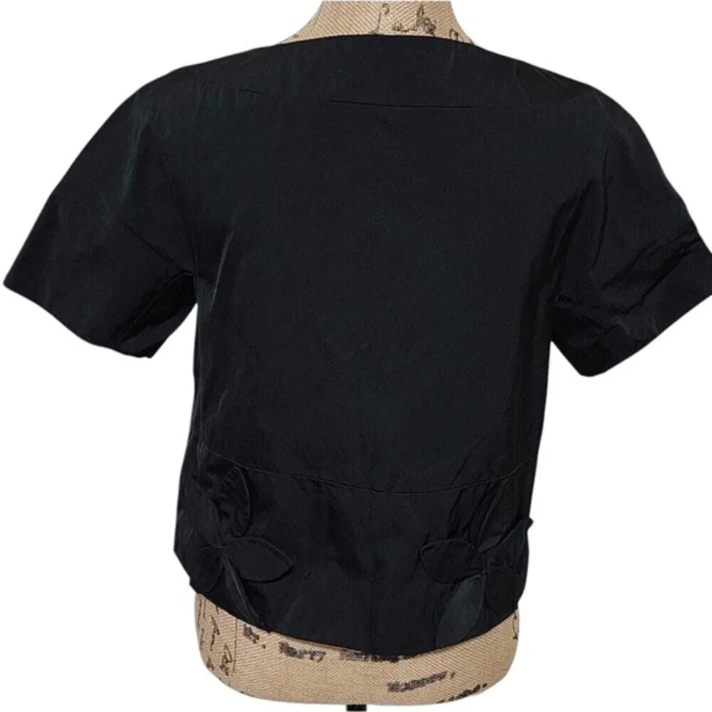 DKNY Black Cropped Short Sleeve Jacket‎ with Floral Detail Business Casual Small